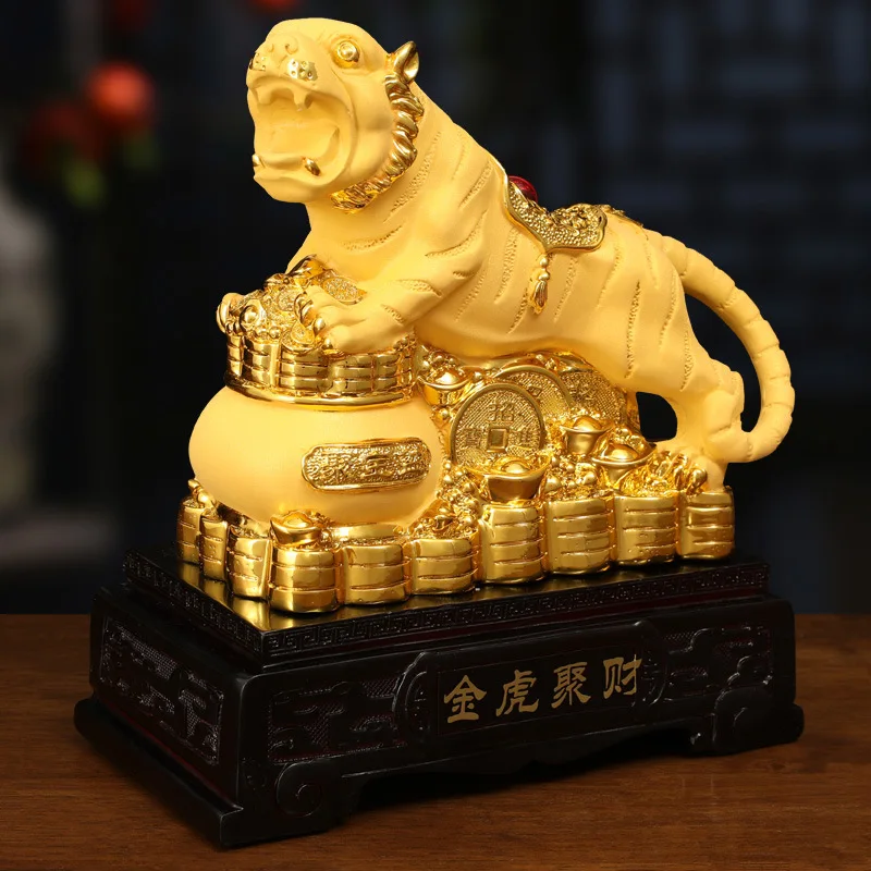 

Китайский Зодиак тигр старый год Тигра 2022 фэн-шуй Статуя тигра с китайскими новогодними монетами Золотая Смола Collec