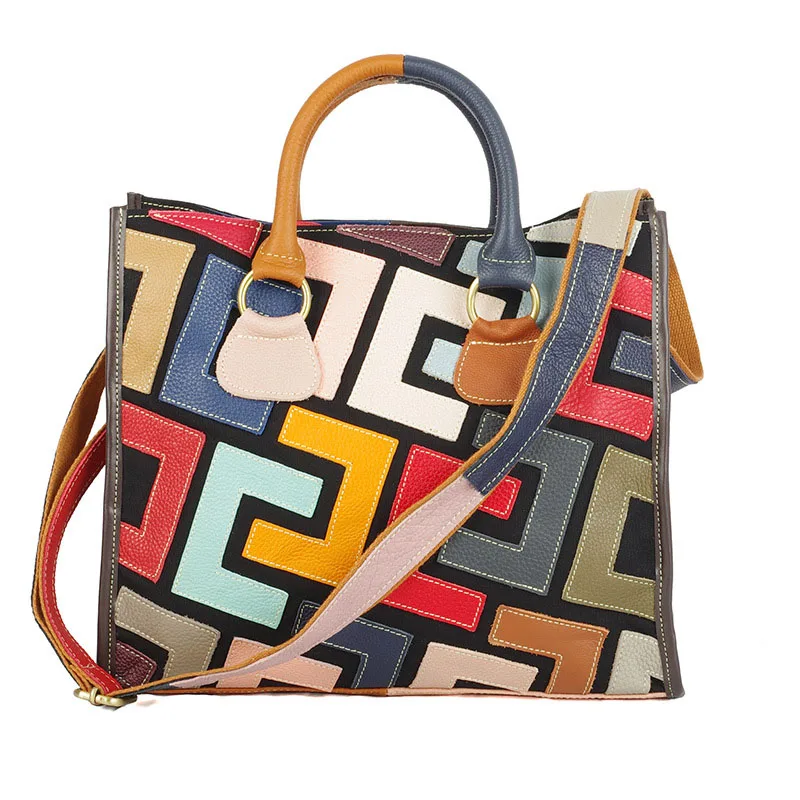 

CYY Geometric Pattern Contrasting Leather Handbag Ladies Spliced Crossbody Bag