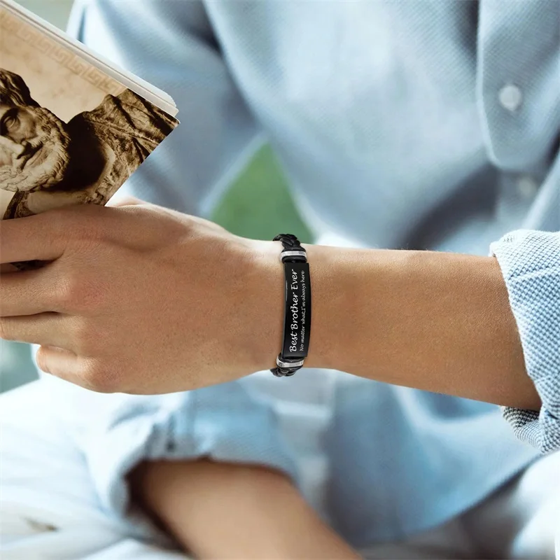 Индивидуальный кожаный браслет для мужчин из нержавеющей стали с индивидуальной