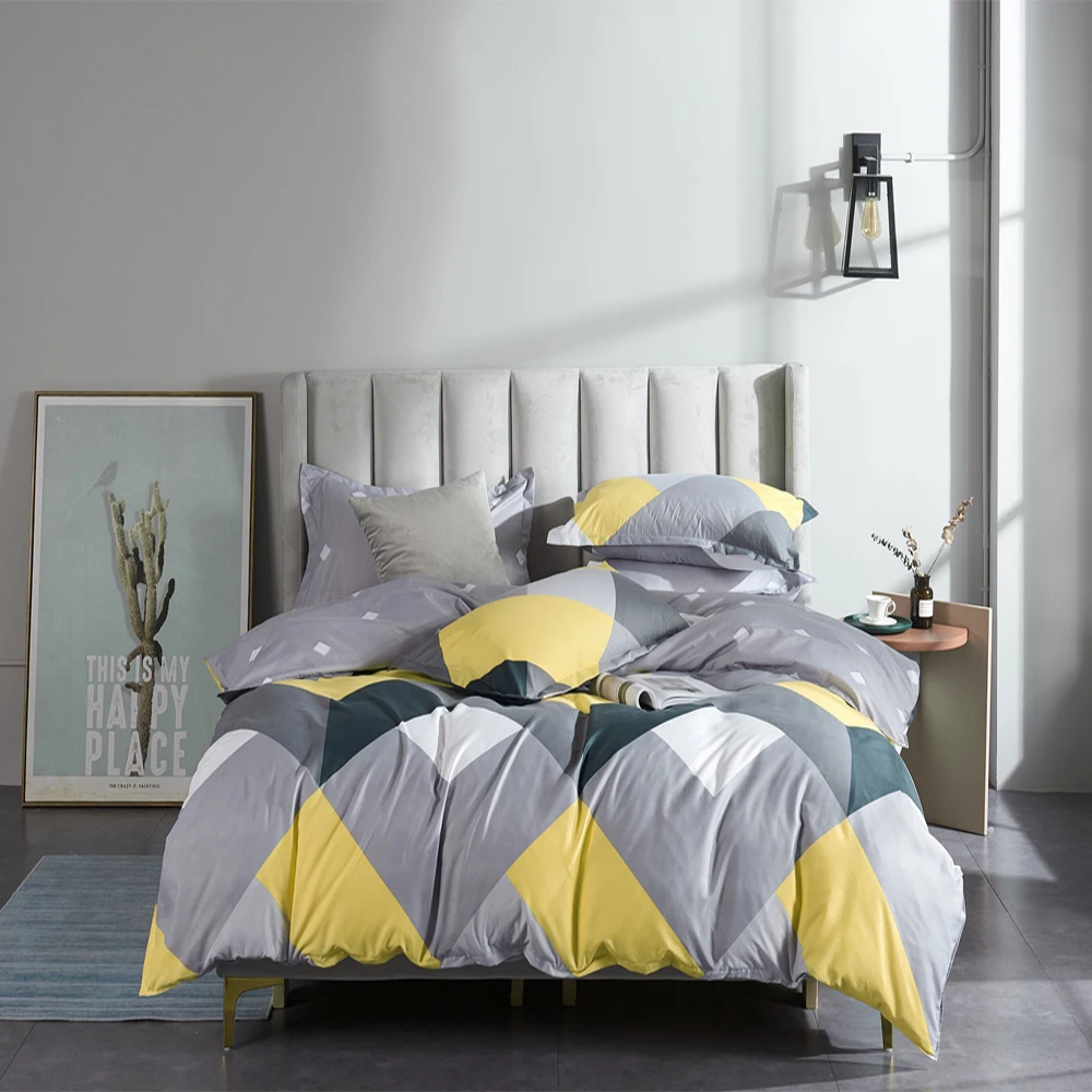 

Evich Yellow and Light Grey Bedding Set 3Pcs Current Season Single and Double King Size Quilt Cover Pillowcase Bedclothes