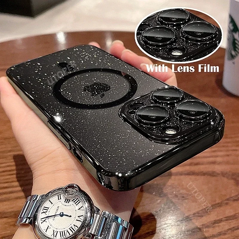 Новый Модный Блестящий Магнитный чехол Magsafe для iPhone 15 14 13 12 11 Pro Max Plus Жесткий