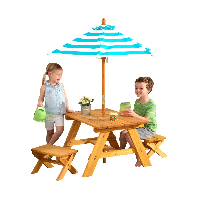 

KidKraft Outdoor Wooden Table & Bench Set, Turquoise & White