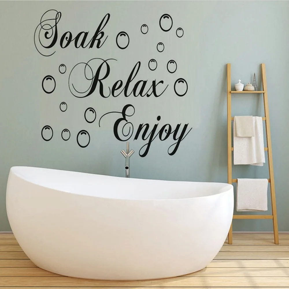 

Soak Relax Enjoy Words Wall Stickers Bathroom Wall Decal Removable Bathtub Background Washroom Home Decor Bedroom Accessories