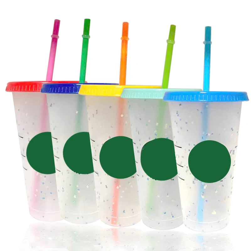 700ml Straw Cup With Lid Logo Color Change Coffee Reusable Cups Plastic Tumbler Matte Finish mug tazas |