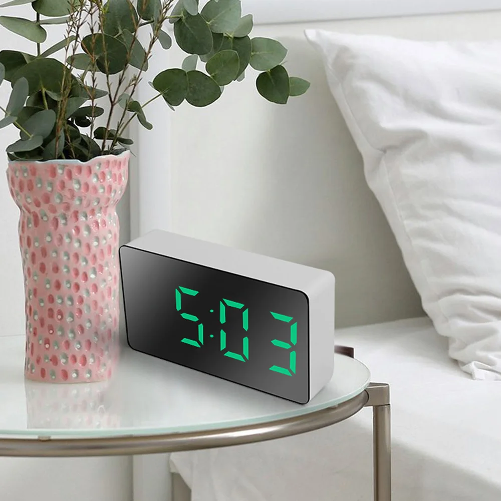 

LED Mirror Alarm Clock Electronic Digital Table Clock Snooze Display Time Night Light USB Charging Bedside Clock Home Decor
