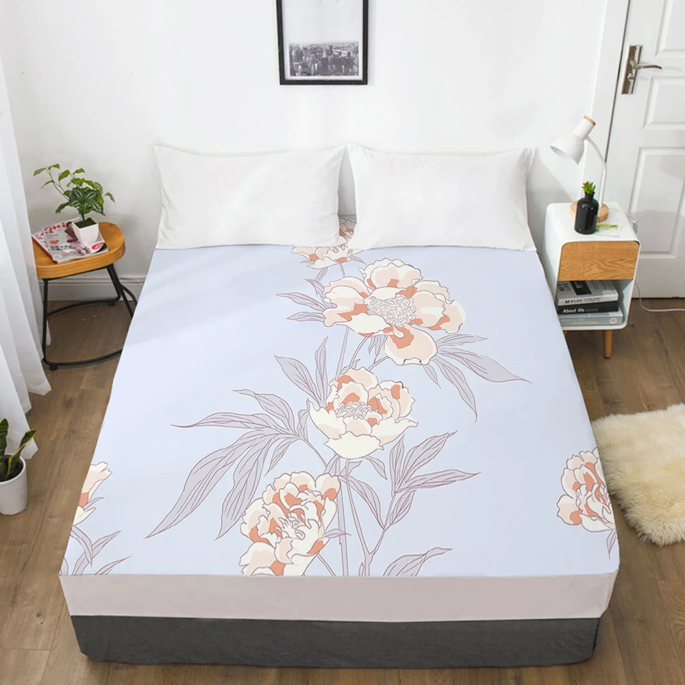 

1pc Elastic fitted sheet bed sheet With An Elastic Band Mattress Cover 160x200 180x200 Customizable size Bed cover flower grey