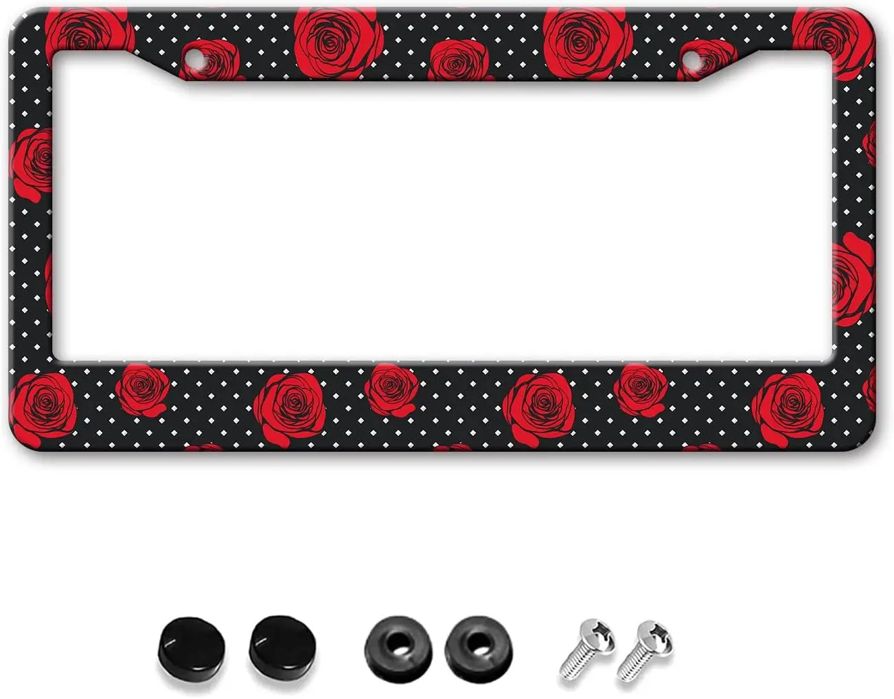 

License Plate Frame Abstract Red Roses Car Tags Aluminum License Plate Covers for Women Car Accessories Decoration 2 Holes