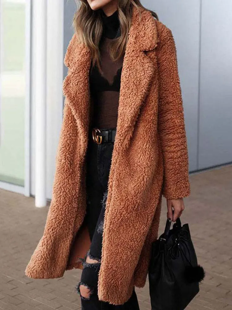 

2022 Autumn Faux Fur Coat Women Long Teddy Coat Female Winter Coat Women Plush Fluffy Warm Teddy Bear Teddy Jacket