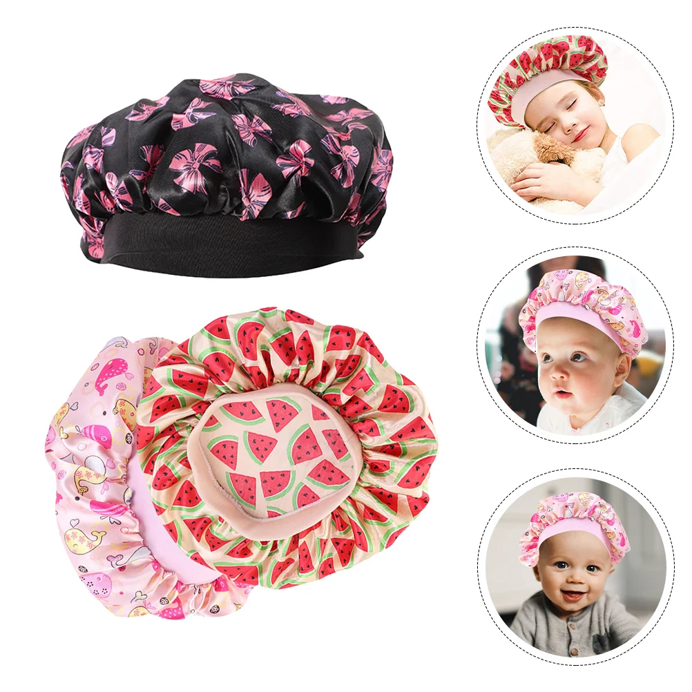 

3Pcs Elastic Satin Sleeping Hats Durable Elastic Sleep Caps Child Bathing Caps