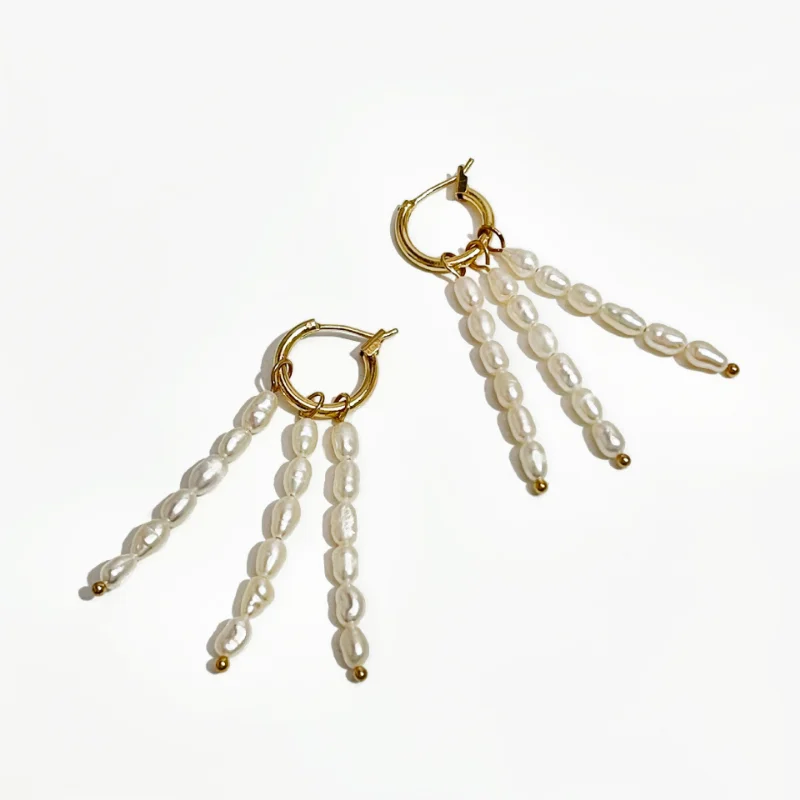 

Minar Fashion Genuine Freshwater Pearl Hoop Earrings for Women 14K Gold Plated Brass Long Tassel Earring Statement Daily Jewelry