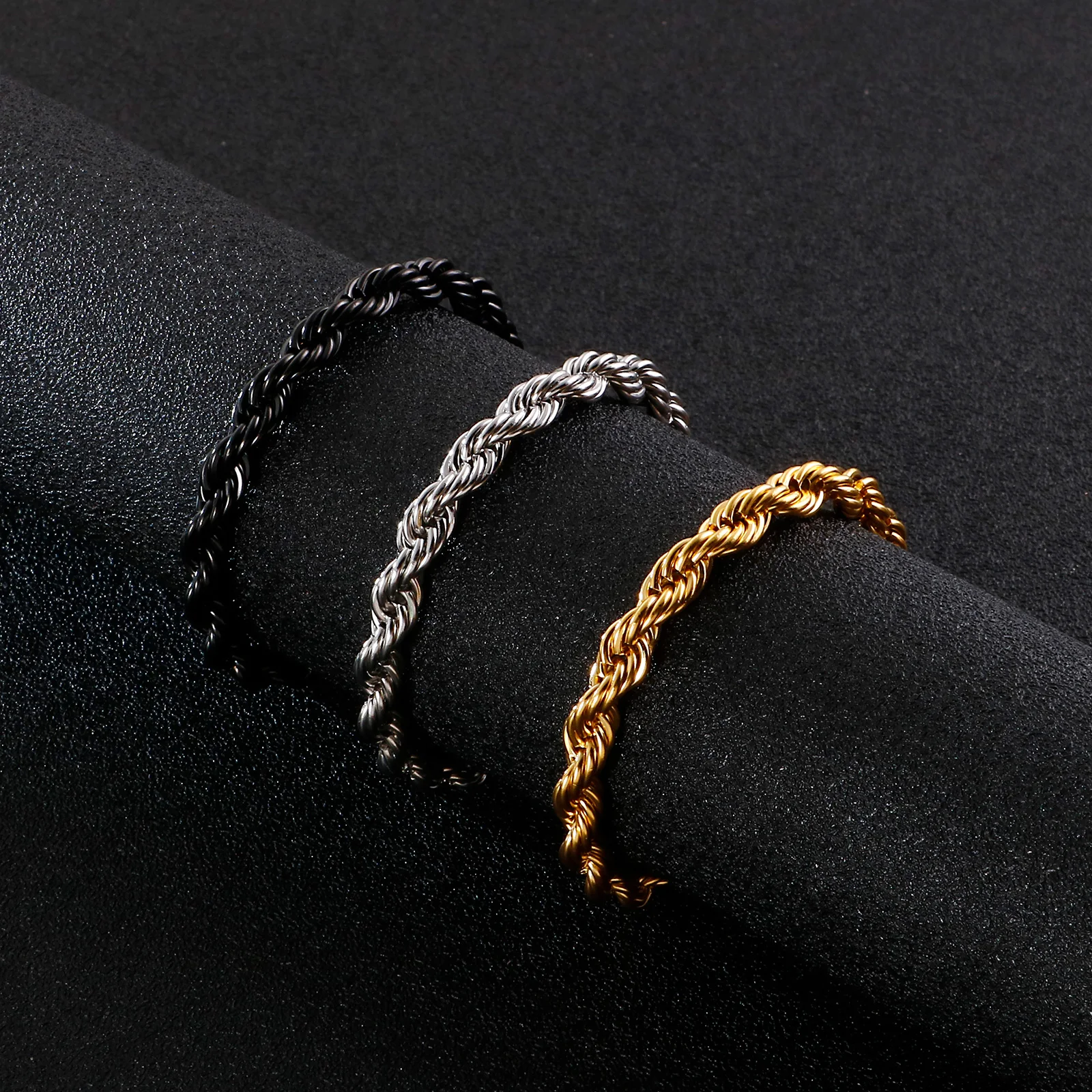 

Fashion Cable-Wire Chain Male Bracelets Gold/Black/Silver Color Stainless Steel Twisted Bangles For Men Simple Hiphop Jewelry