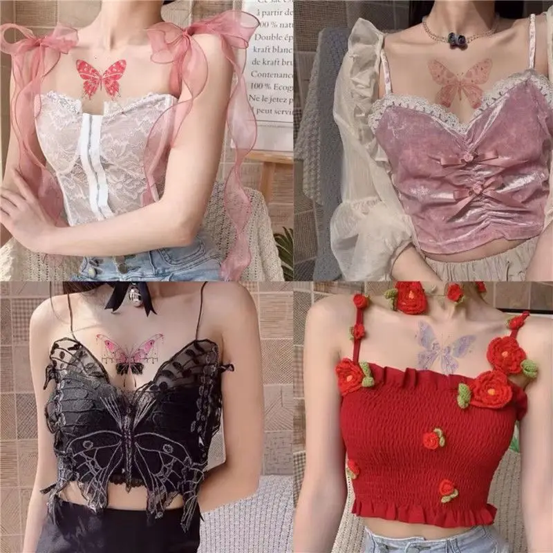 Татуировка Временная до ключиц с бабочкой для женщин пикантная черная