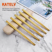 5 pairs stainless steel metal chopsticks set portable tableware set non slip chinese chopstick for sushi cutlery with box