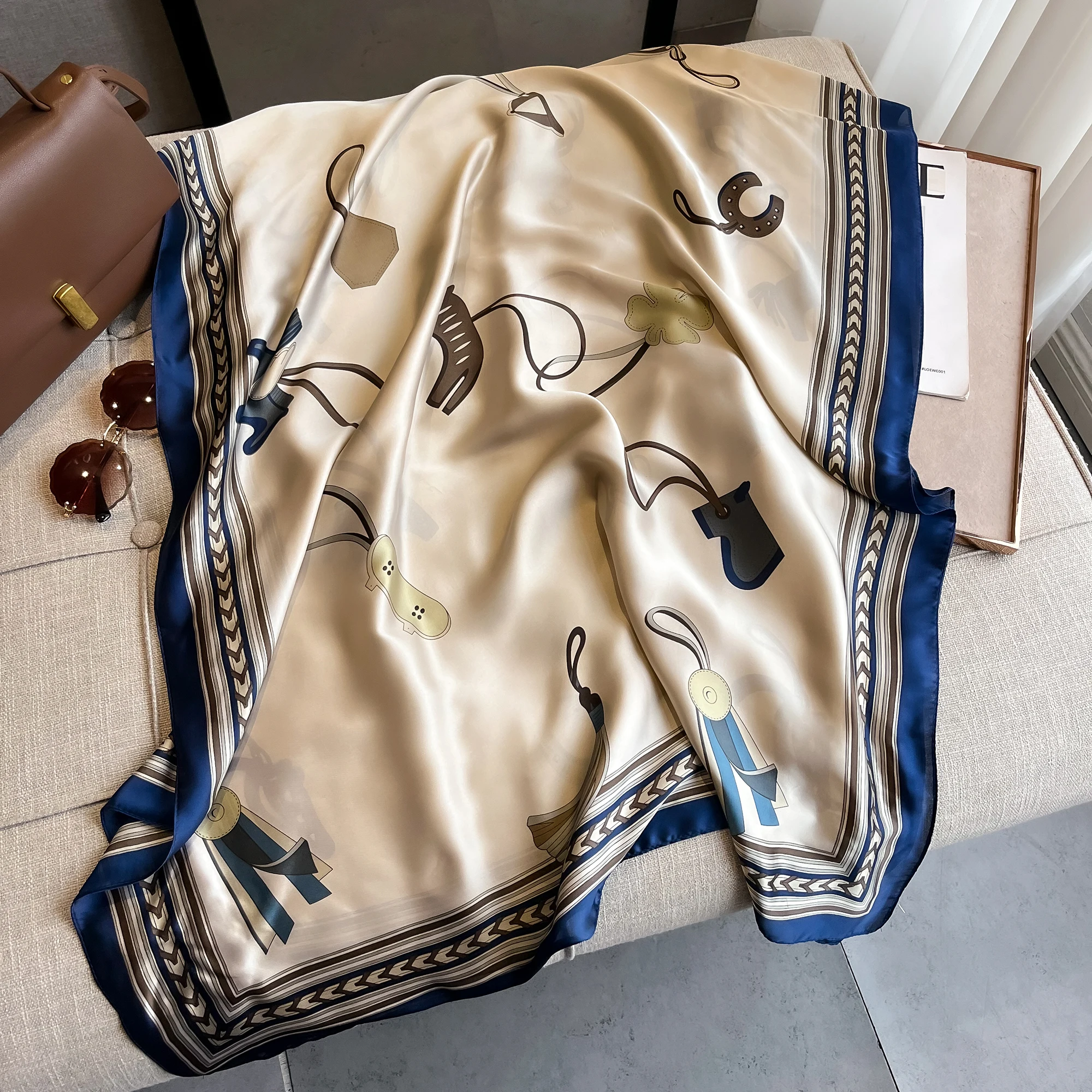 Роскошный брендовый женский шелковый шарф 180*90 см летняя модная шаль с принтом