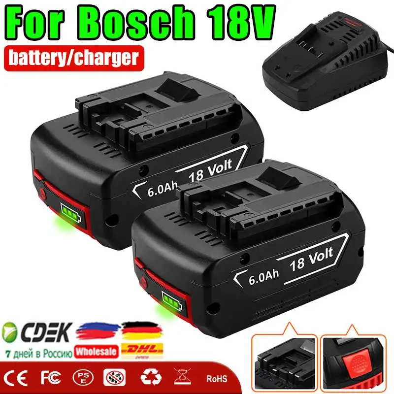 

For Bosch 18V Replacement Battery For BAT609 BAT610G BAT618G BAT619 BAT621 BAT620 Cordless Power Tools LED Indicator+charger