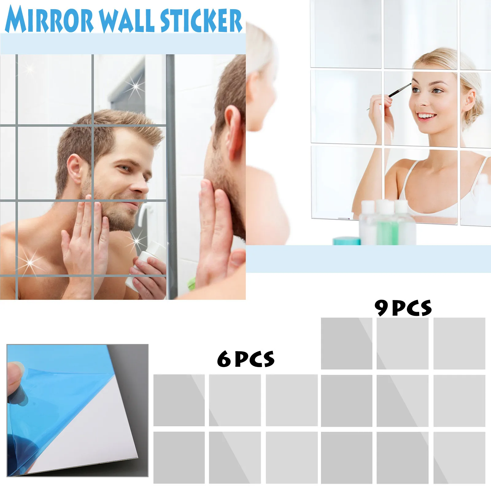 

6/9PCS Mirror Wall Stickers Home Living Room Bathroom Wall Ceramic Tile Decoration Combination Removable Mirror Sticker A40