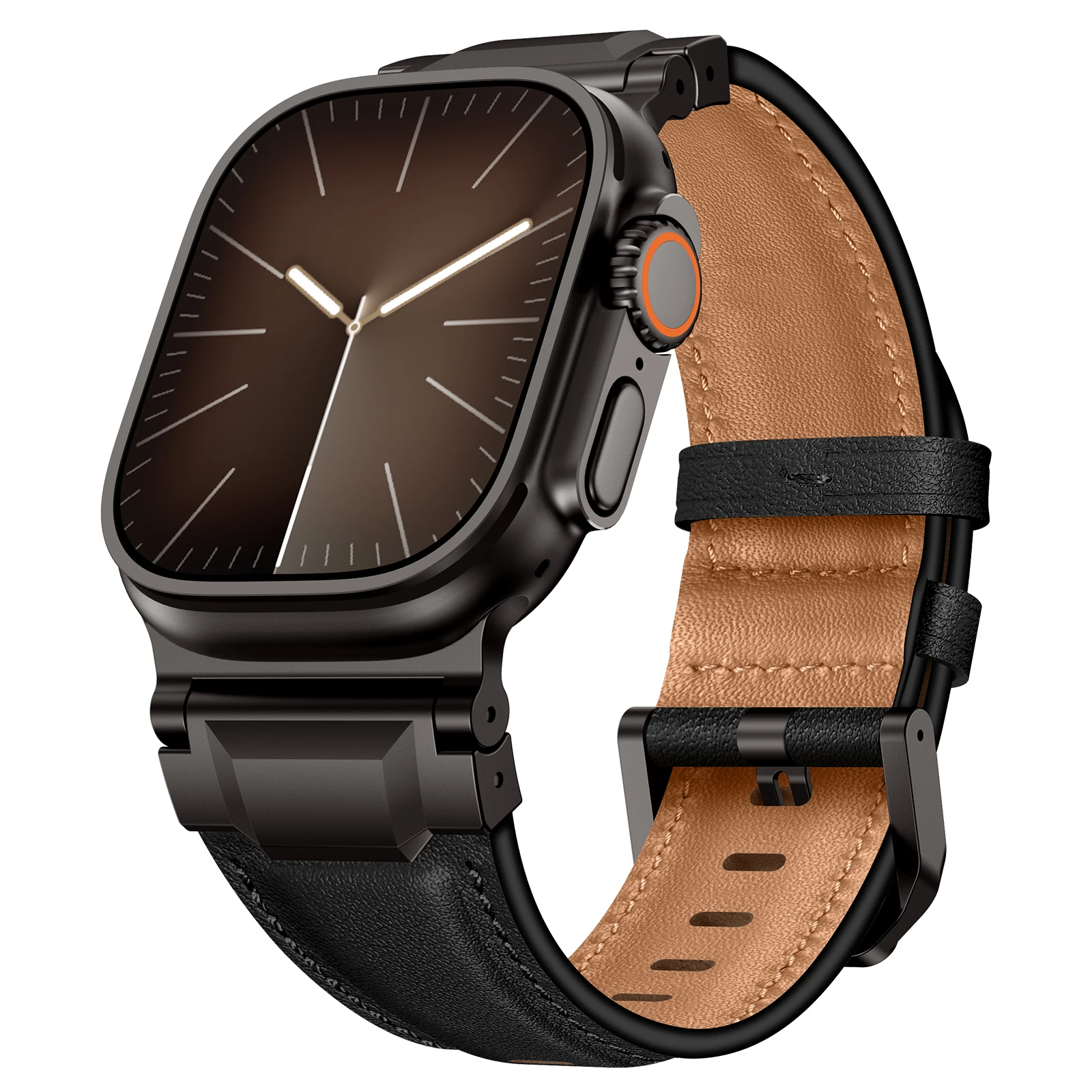 Фото Ремешок VWAR TOP из натуральной кожи для Apple Watch Ultra 3 2 49 мм, титановый разъем для iWatch Series 11 10 9 8 7 SE 46 мм, 45 мм, ремешок №5