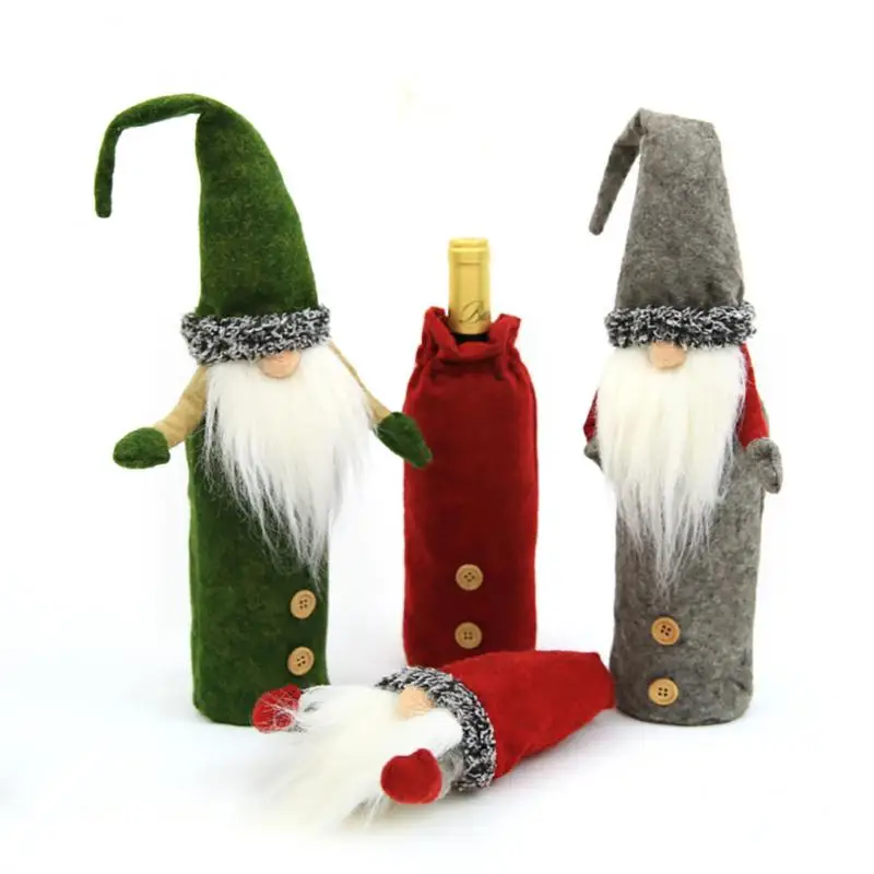 

2022 Blessing Christmas Beads White Beard Rudolph Wine Set Antler Champagne Bottle Set Meal Table Atmosphere Decoration Supplies