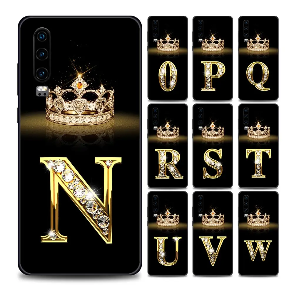 

Diamond Crown Letter N-Z Huawei Case for P10 Lite P20 Pro P30 Pro P40 Lite P50 Pro Plus P Smart Z Soft Silicone