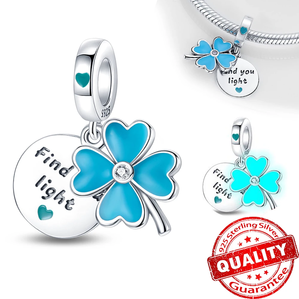 

Authentic 925 Sterling Silver Glow in the Dark Four Leaf Clover Charm Fit Original Pandora Bracelet DIY Women Jewelry Gift