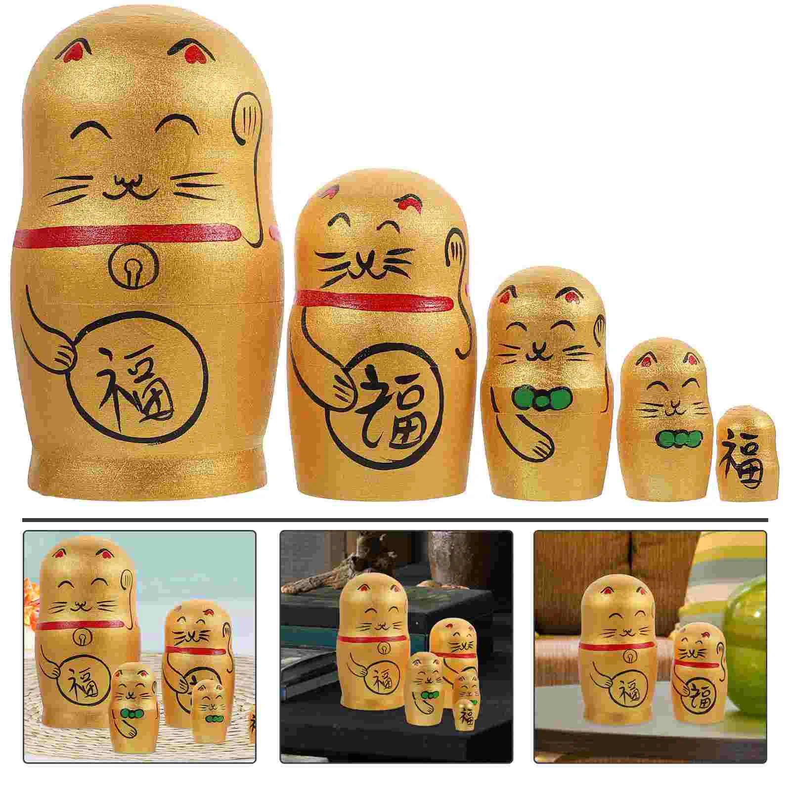 

Nesting Toys Russian Dolls Stackable Craft Decorative Stacking Bookshelf Ornaments Lucky Cat