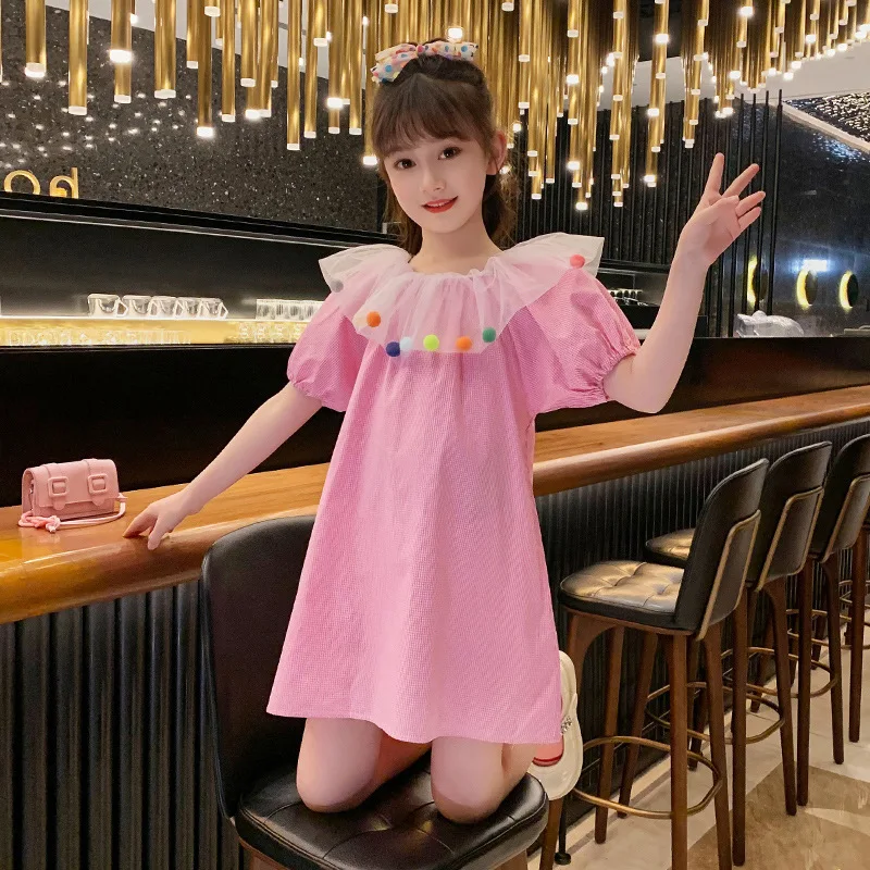 

Girls Korean Bubble Sleeve Dress summer New Children's Sweet Cute Princess Dress 3-12Y Toddler loungewear