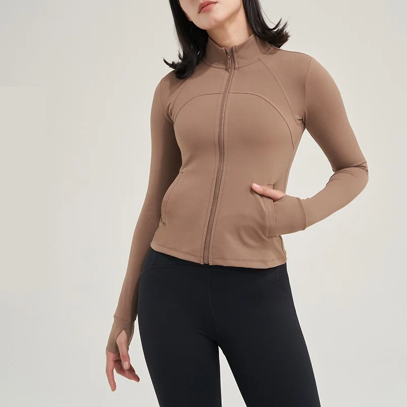 Solid Color Comprehensive Training Yoga Coat High Neck Fitness Women Fitness Jacket Top Zipper Long Sleeve Wear Soft Breathable