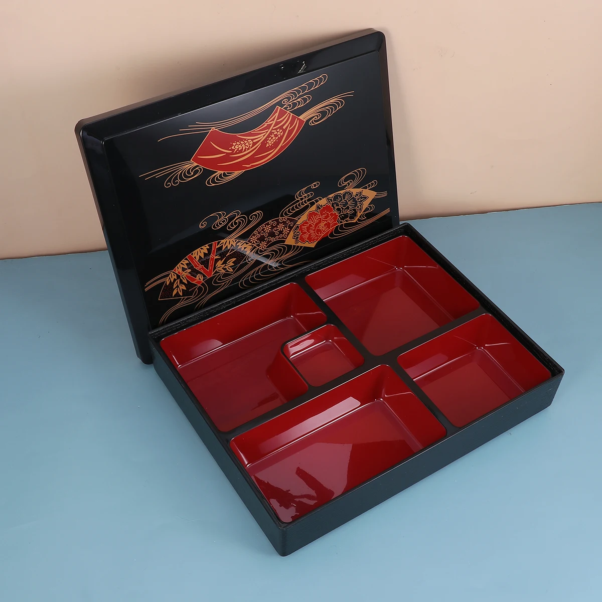 

Durable Lunch Box Japanese Lunch Box Meal Prep Containers Sushi Box Bento Box for Office Business Meals Wood Grain Cover Black