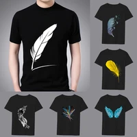 fashion t shirt mens classic colorful feather print pattern collection versatile casual o neck commuter comfort top t shirt