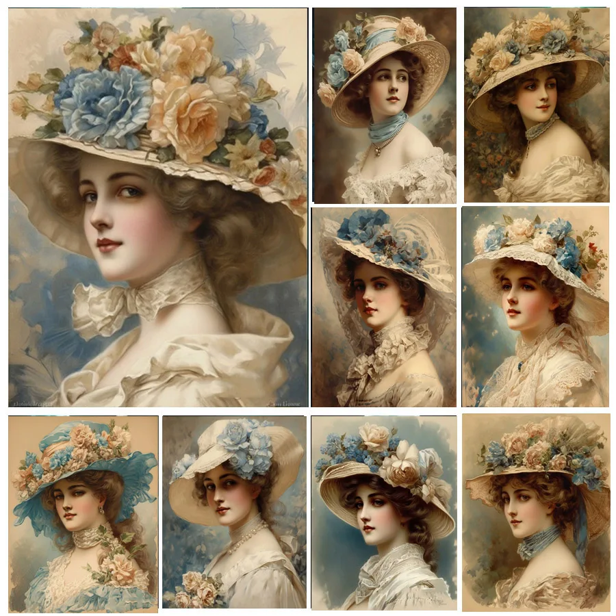 

Алмазная живопись 5D «сделай сам» в стиле ретро, красивая дамская шляпа, портретная вышивка, мозаика, рукоделие, картины, полный набор для вышивки крестиком, домашний декор