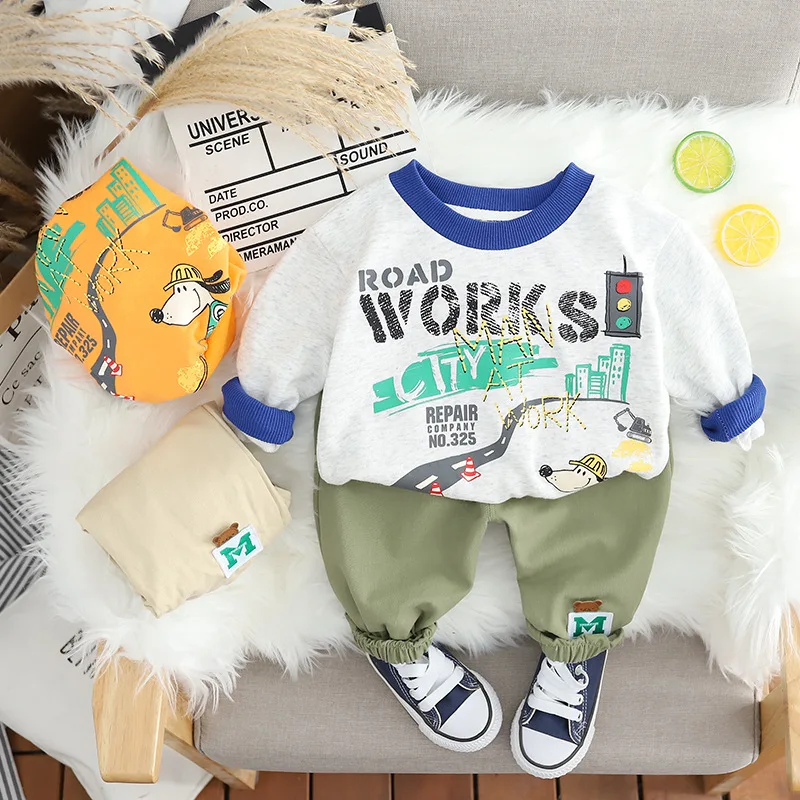 

2023 Korea Spring Autumn Children Boy 2PCS Clothes Set Cartoon Graffiti Long Sleeve Sweatshirt Casual Pants Suit Baby Boy Outfit