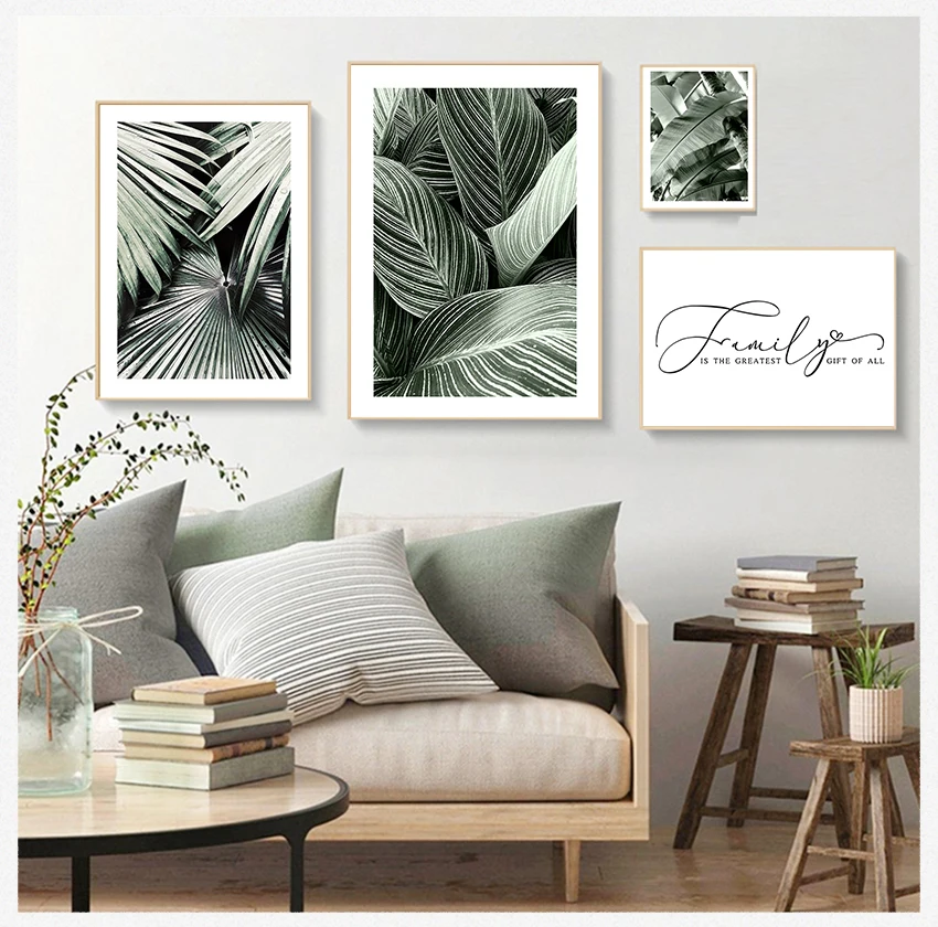 

Print Scandinavian Home Decoration Picture Painting Family Quotes Tropical Plant Leaf Canvas Nordic Botanical Wall Art