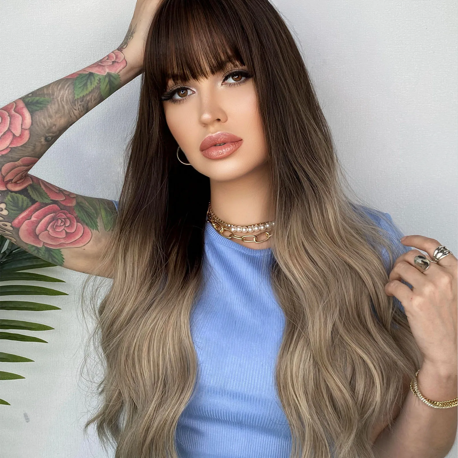 Длинные вьющиеся волосы постепенно меняют цвет естественная пушистая Роза набор