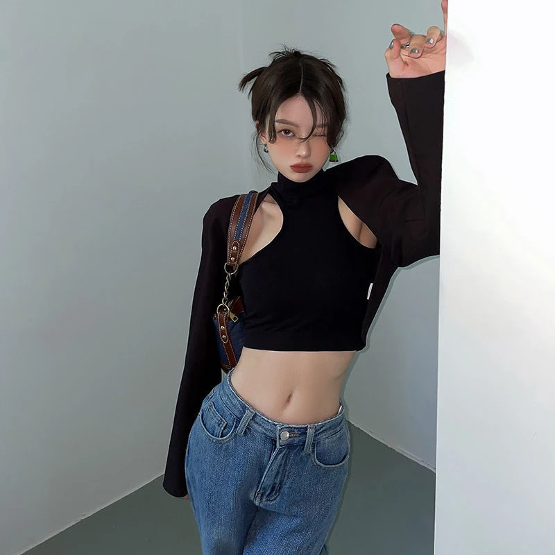 Уличная одежда пикантный укороченный корсет с высоким воротником женский топ
