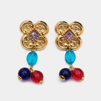 jbjd gold tone resin beads drop flower rhinestone earrings vintage earrings jewelry accessories