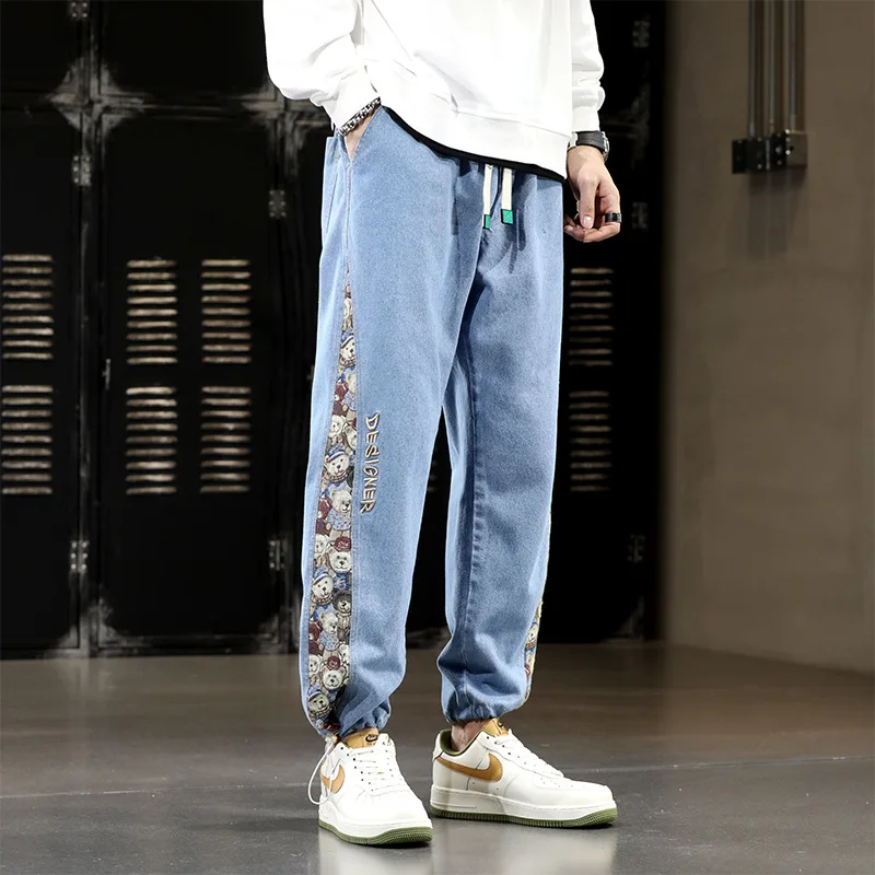 2023 New Men's Jeans Loose Baggy Pants Fashion Patchwork Wide Leg Denim Joggers Men Hip Hop Streetwear Straight Jean Trousers