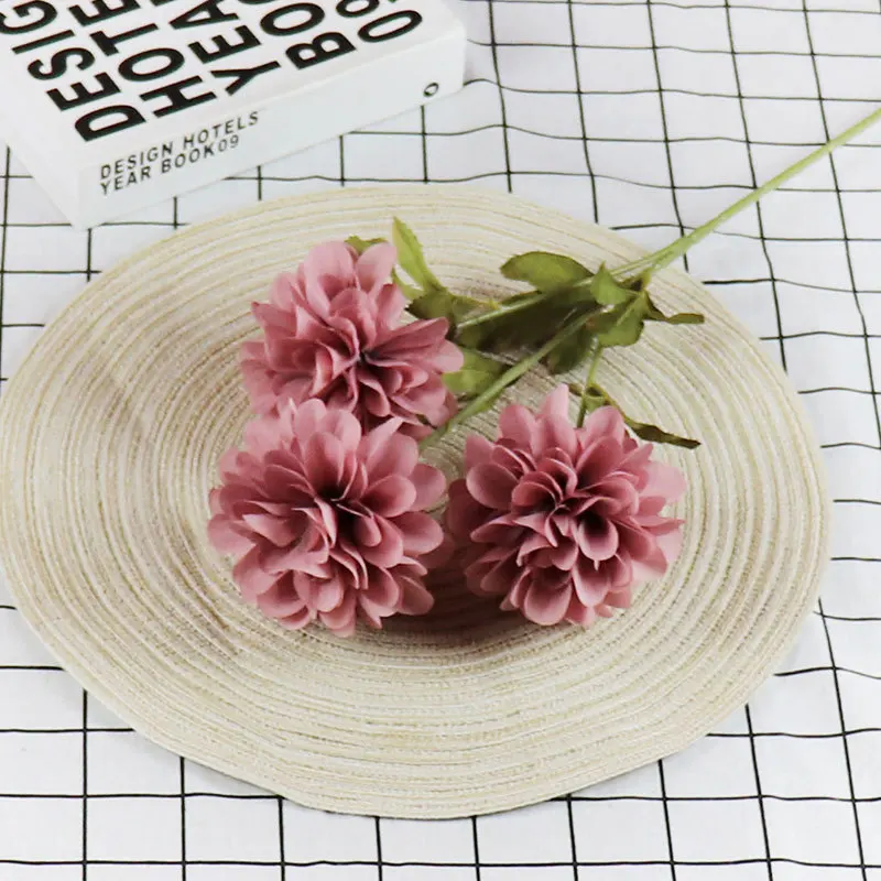 

5Pcs 3 Head Dahlia Silk Flower Wedding Flower Wall Background Decoration Road Leads Party Hall Ceiling Home Decor Fake Flowers
