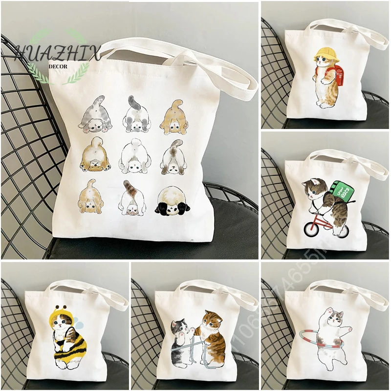 

Kawaii Cat Women's Handbags Shoulder Bags for Girls Women Female Shopper Cats Cute Animal Shopping Bag Canvas Tote Casual Girl