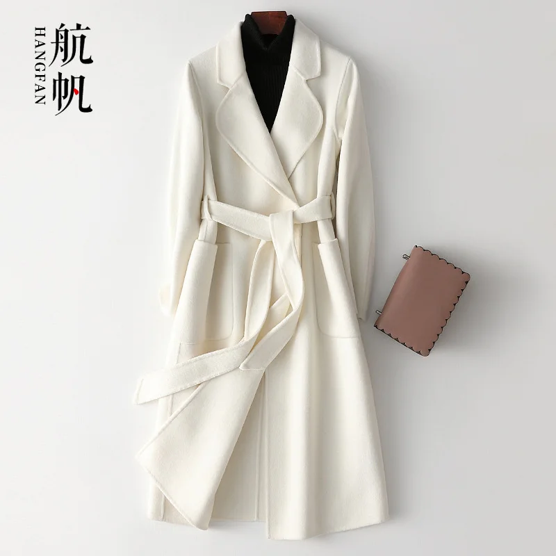 

Двустороннее кашемировое пальто, женское длинное пальто в Корейском стиле, новинка осень-зима 2022, тонкое белое шерстяное пальто высокого качества для женщин