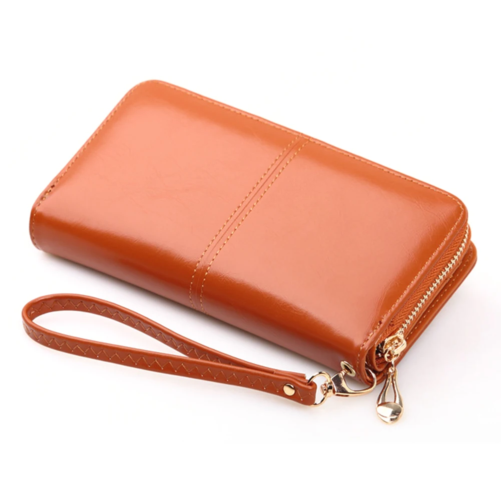 Vintage Detachable Lanyard Oil Wax Leather Long Wallet Ultra-thin Large Capacity Coin Purse Women Girls ארנק