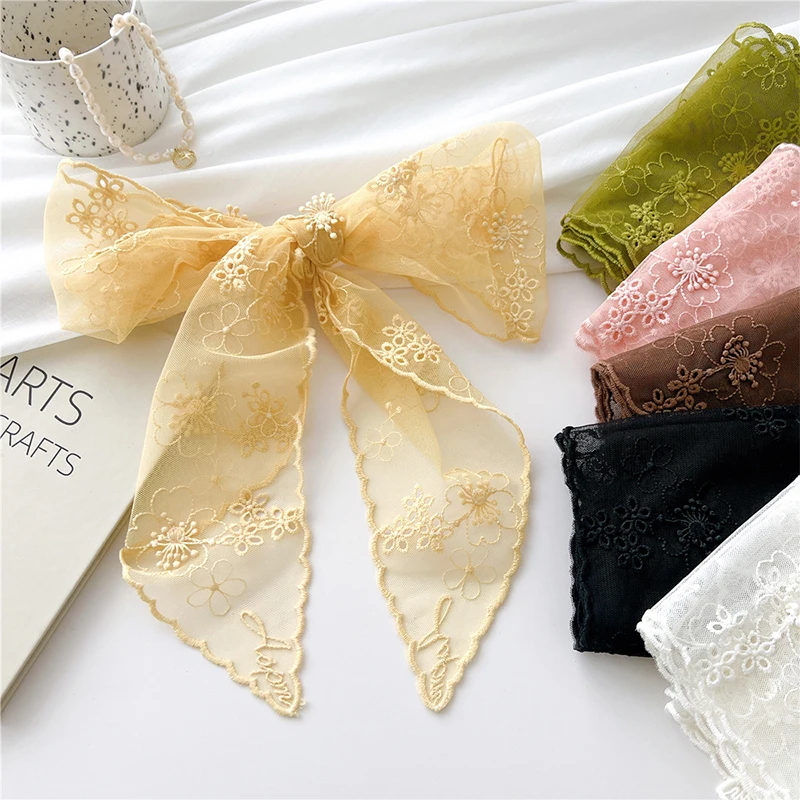 

Французский кружевной треугольный шарф с вышивкой, офисный Женский Галстук для волос на запястье, длинный узкий фуляр, повязка на голову, шали и шарфы, шейный платок