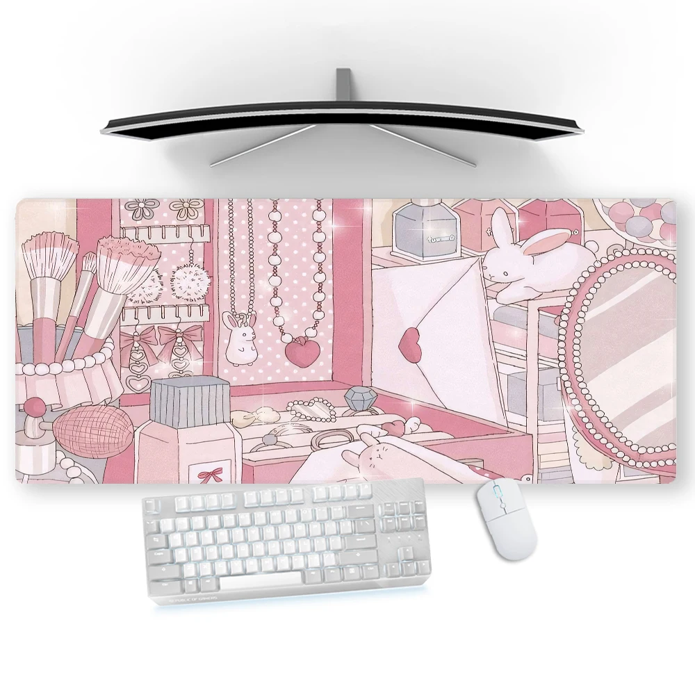 Розовый коврик для мыши xxl, офисные компьютерные аксессуары, Настольный коврик, большой коврик для мыши, милый коврик для мыши, ПК коврик с рисунком из Аниме 30 × 80 mauspad 1000x500