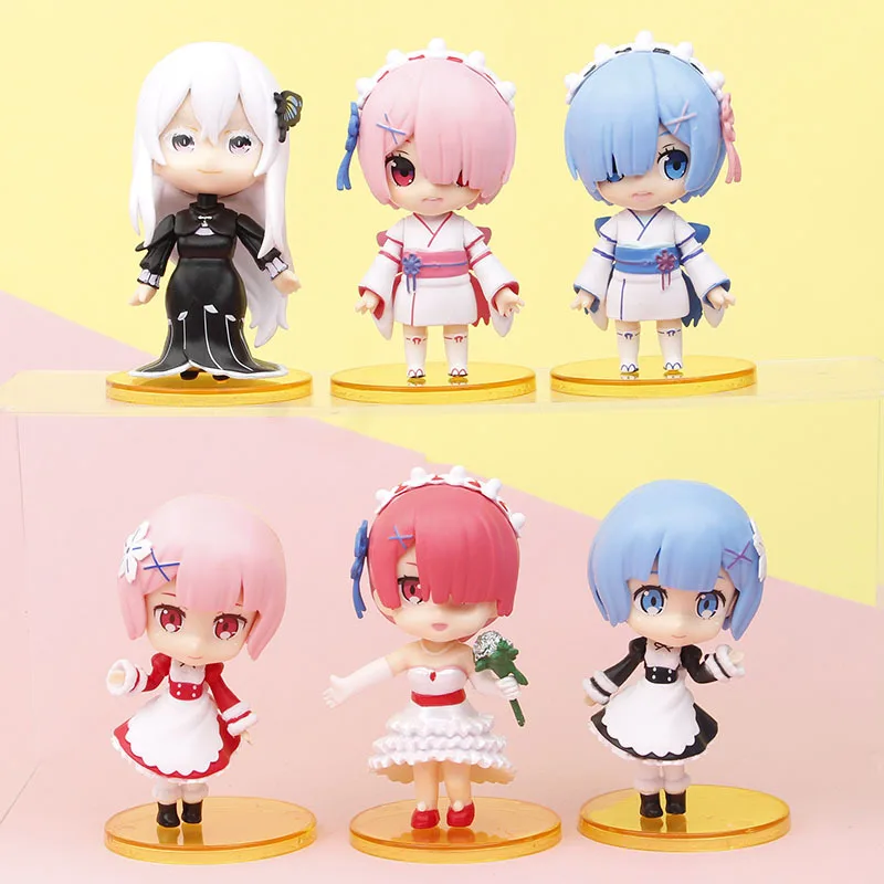 

10cm 6pcs/Lot Anime Re:Life In A Different World From Zero Rem Ram Emilia Figure PVC Action Collectible Doll Model Toys Gift