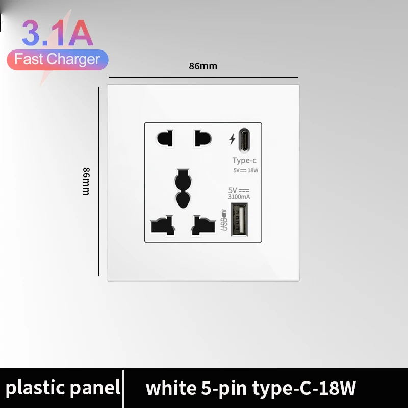

Универсальная интеллектуальная настенная двойная розетка USB C для быстрой зарядки, адаптер вилки типа C Великобритании 18 Вт, электрическая розетка высокой мощности 220 В, 16 А
