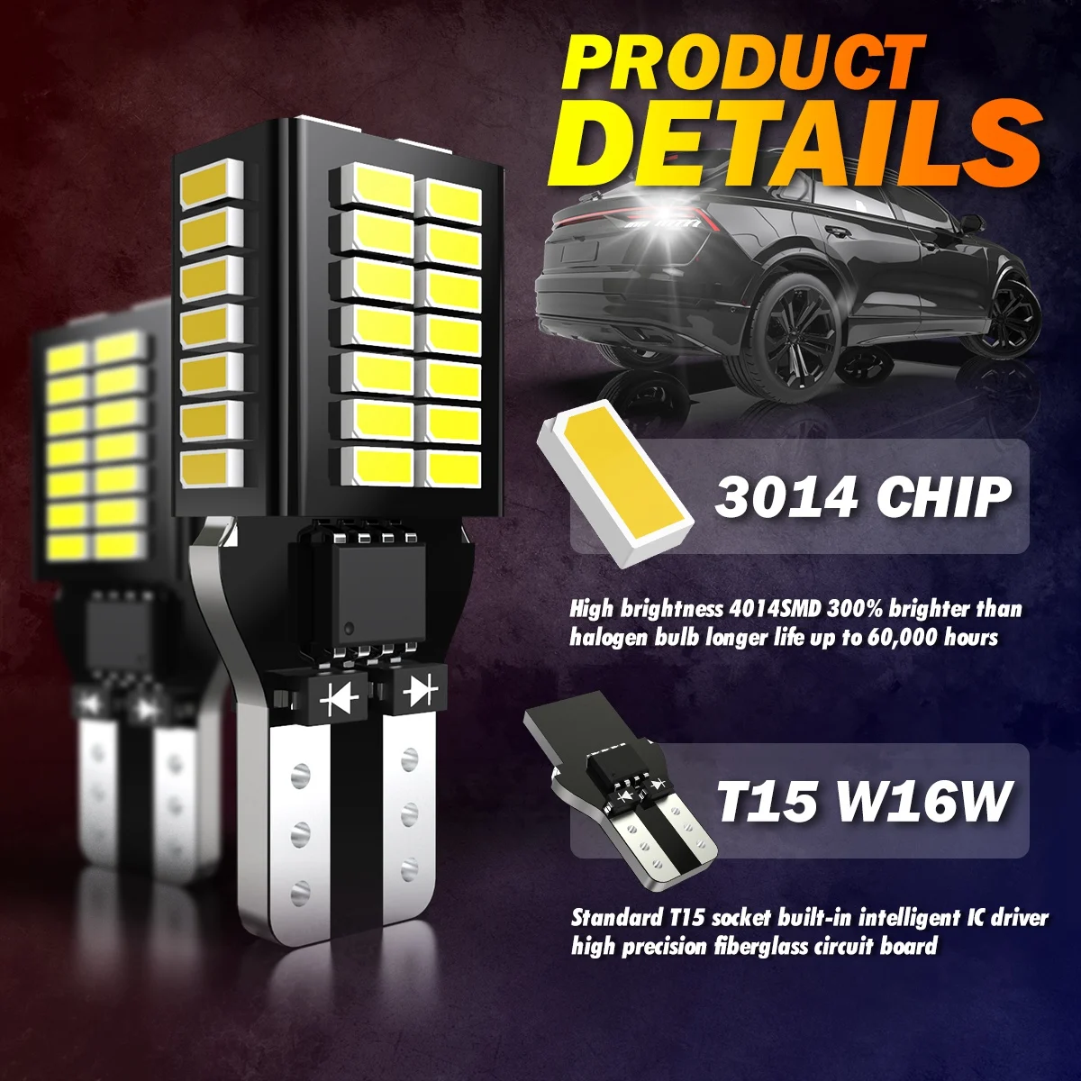 2x T15 W16W Светодиодная лампа Canbus No Error T16 921 резервного хода для Audi BMW VW Ford Fiesta MK6 Mercedes