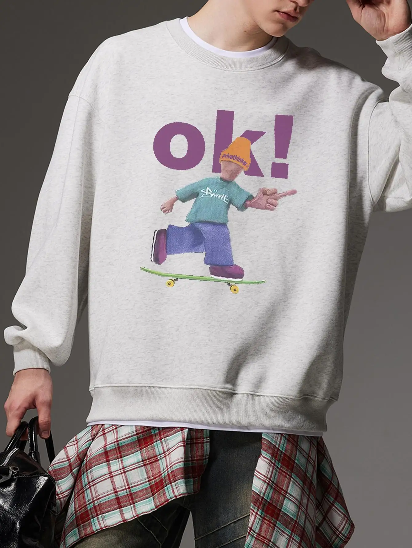 OK Print Man High Street Style Pullovers Oversize Hoodies Kpop Unisex Y2k Designer Brand Clothing Drop Shoulder Male