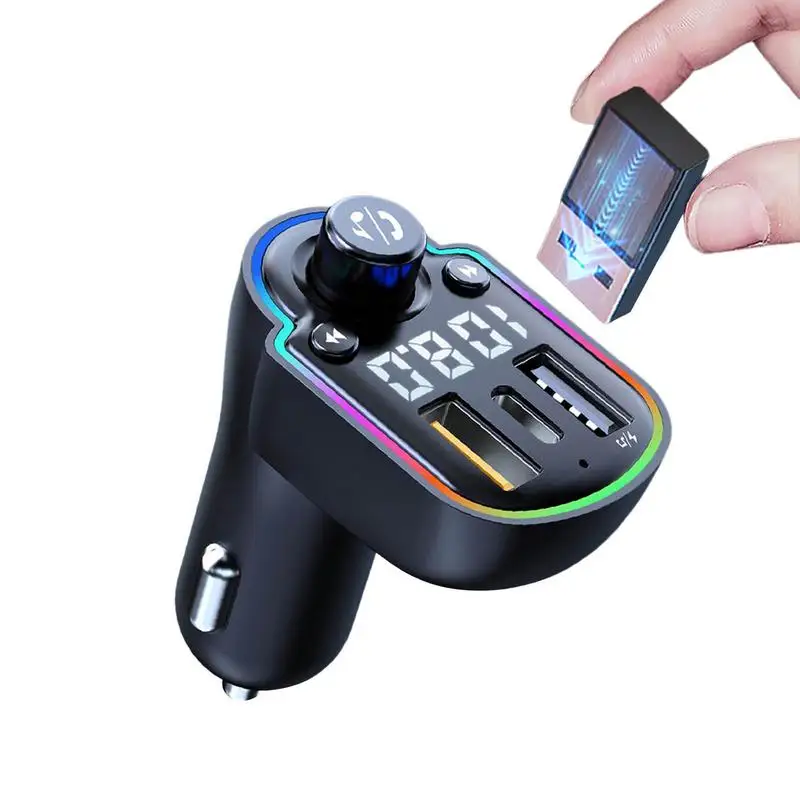 

Car Wireless 5.0 FM Transmitter QC 3.0 Dual USB PD Type C Fast Charge A8 Car Charger Microphone MP3 Handsfree Car Modulator