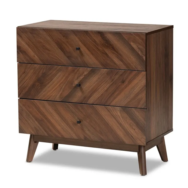 

Mid-Century Modern Walnut Brown Finished Wood 3-Drawer Storage Chest