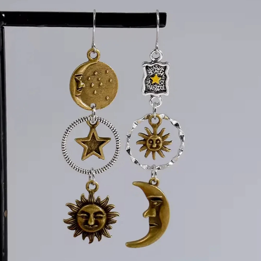Греческая мифология серьги-капли с изображением лица Солнца и Луны