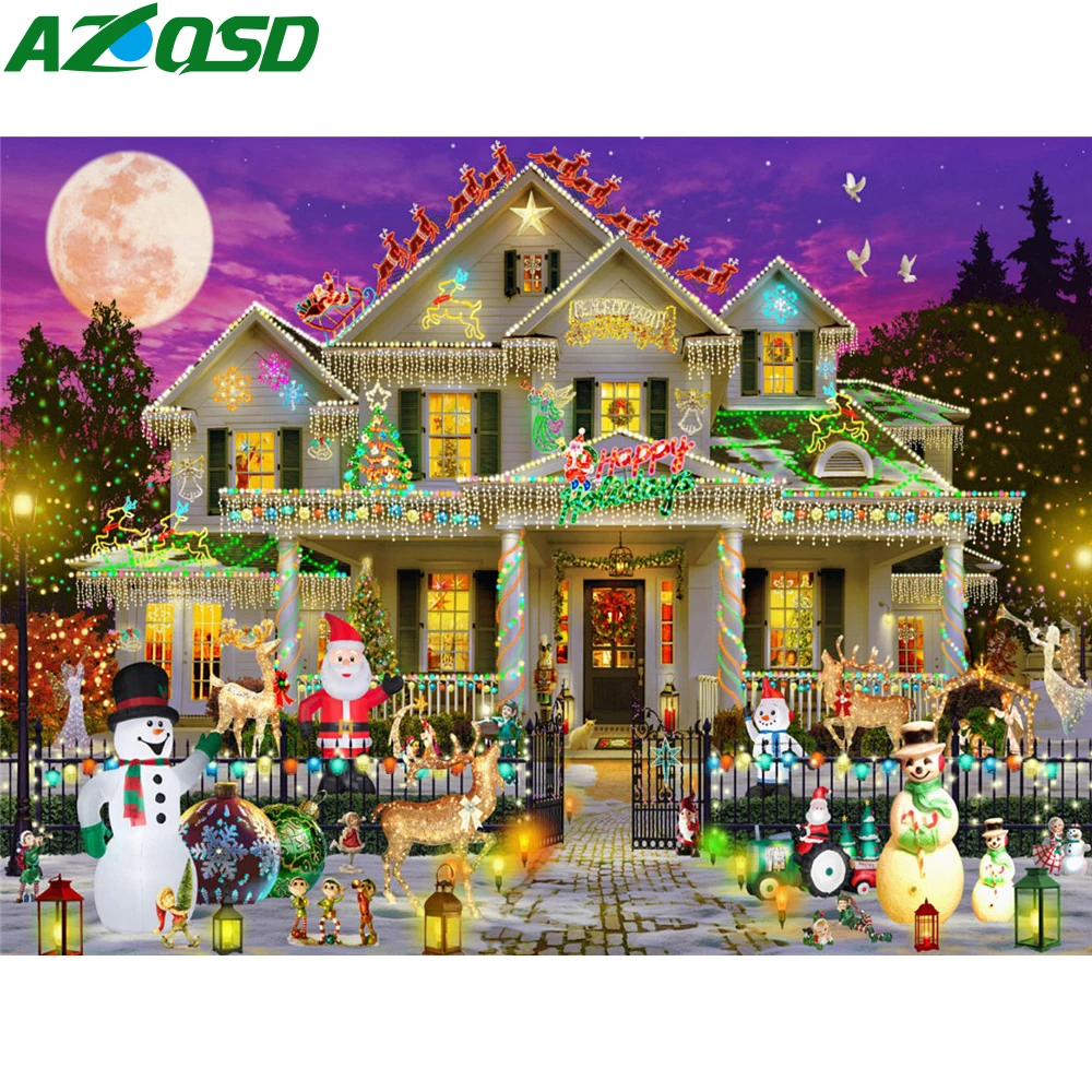 

AZQSD Рождественская Алмазная вышивка 5d пейзаж дом Снеговик ремесла домашний декор рукоделие картина Луна мозаика